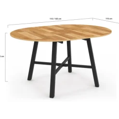 Table à manger ronde extensible bois et métal noir