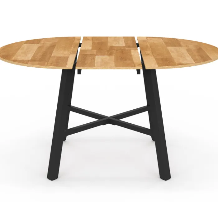 Table à manger ronde extensible bois et métal noir