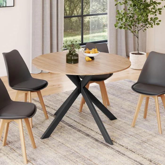 Table à manger ronde extensible noir et bois pour 6-8 personnes