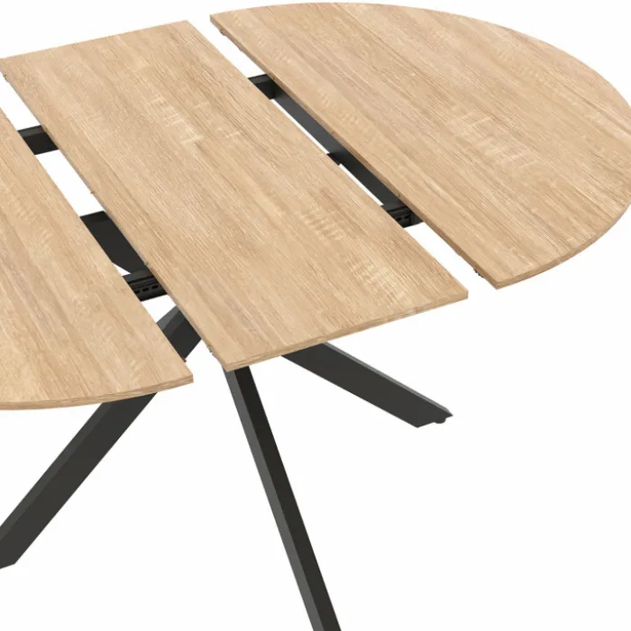Table à manger ronde extensible noir et bois pour 6-8 personnes