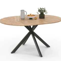 Table à manger ronde extensible noir et bois pour 6-8 personnes