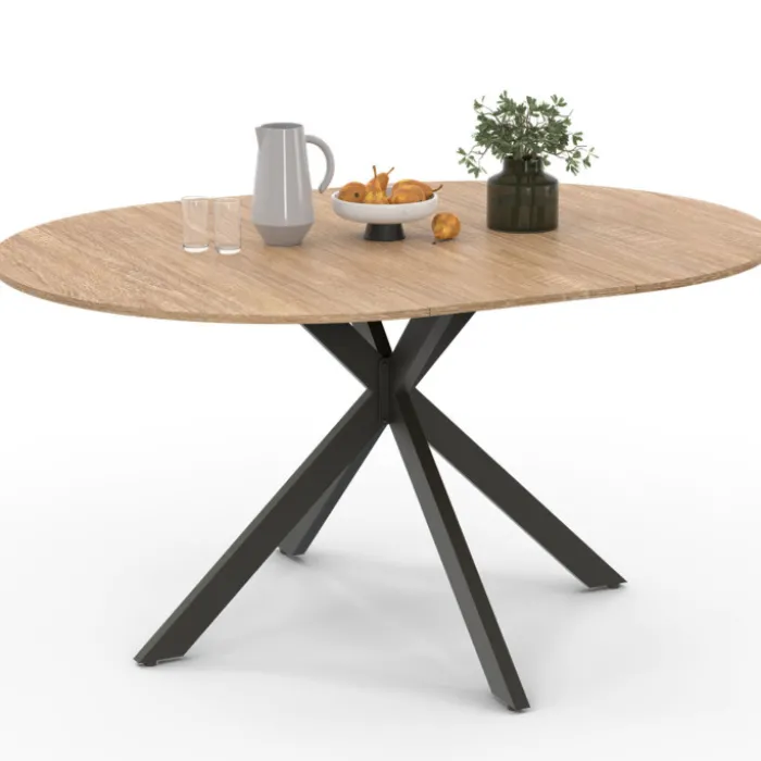 Table à manger ronde extensible noir et bois pour 6-8 personnes