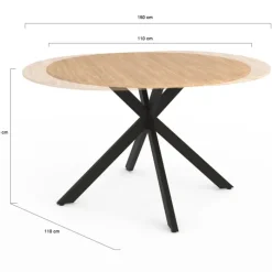 Table à manger ronde extensible noir et bois pour 6-8 personnes