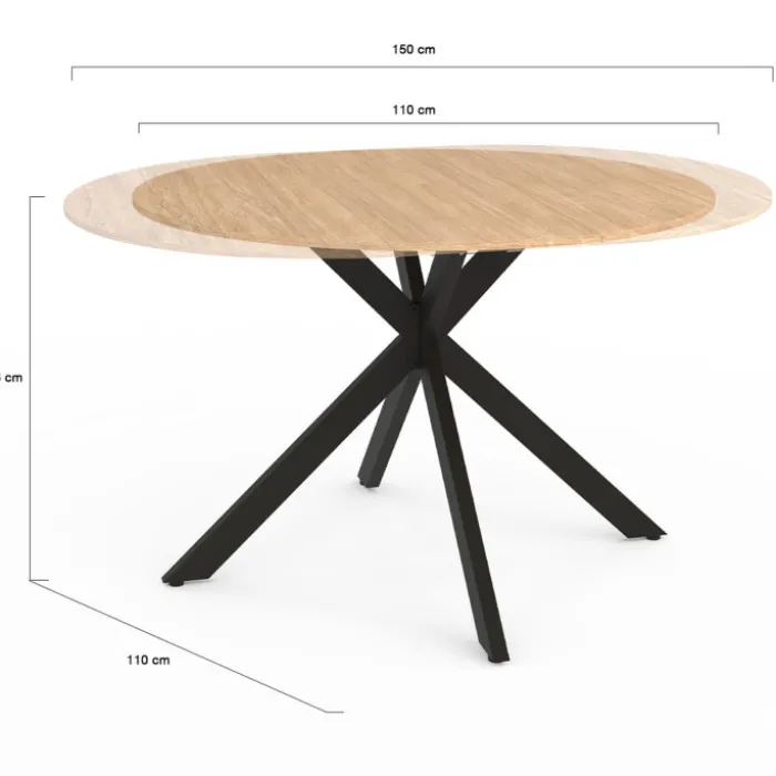 Table à manger ronde extensible noir et bois pour 6-8 personnes