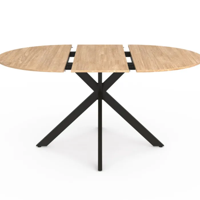 Table à manger ronde extensible noir et bois pour 6-8 personnes