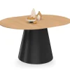 Table à manger ronde extensible 4-8 personnes bois effet hêtre et pied noir 110-150 cm