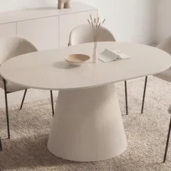 Table à manger ronde extensible 6 personnes bois beige 110-150 cm