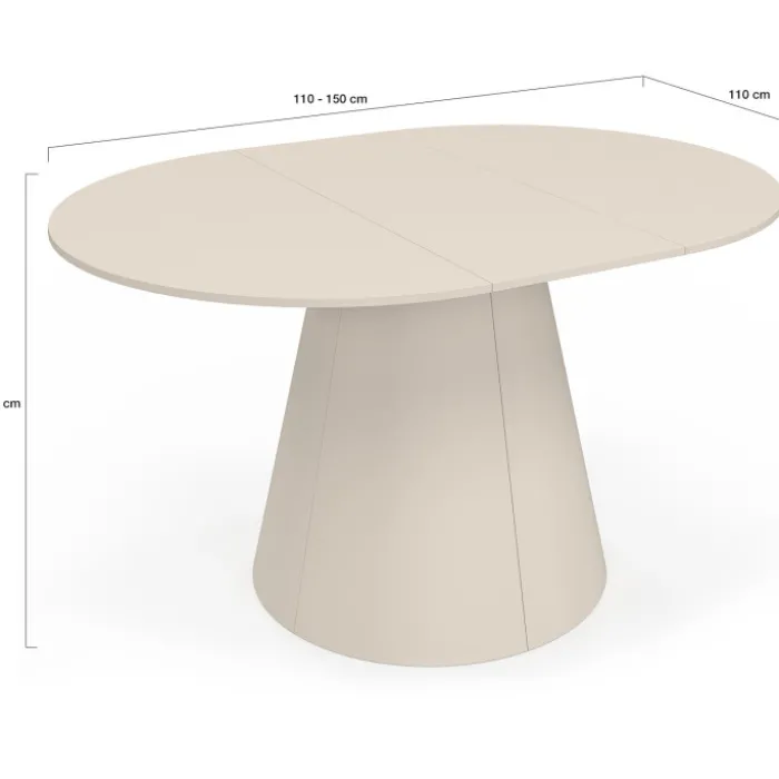 Table à manger ronde extensible 6 personnes bois beige 110-150 cm