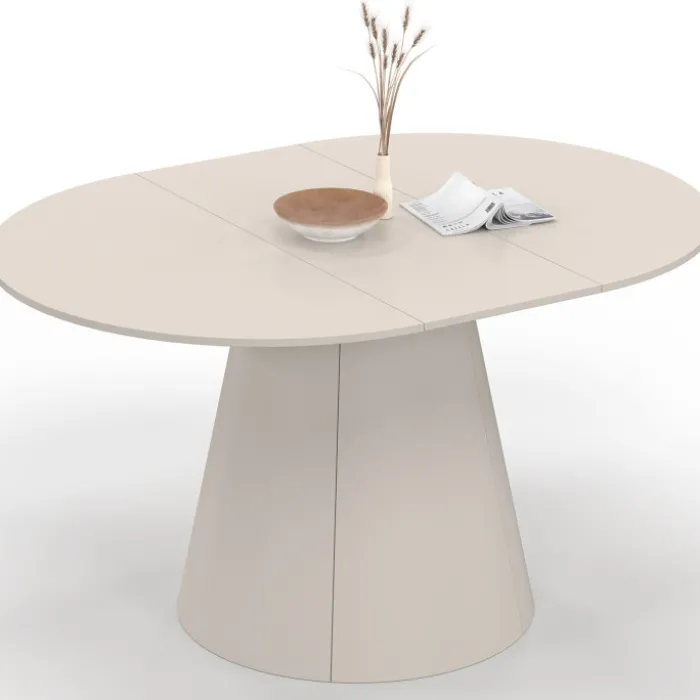 Table à manger ronde extensible 6 personnes bois beige 110-150 cm