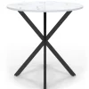 Table à manger ronde plateau effet marbre blanc pied araignée noir 4 personnes