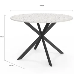 Table à manger ronde plateau effet terrazzo et noir 110 cm