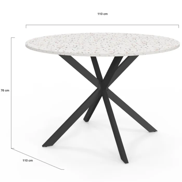 Table à manger ronde plateau effet terrazzo et noir 110 cm
