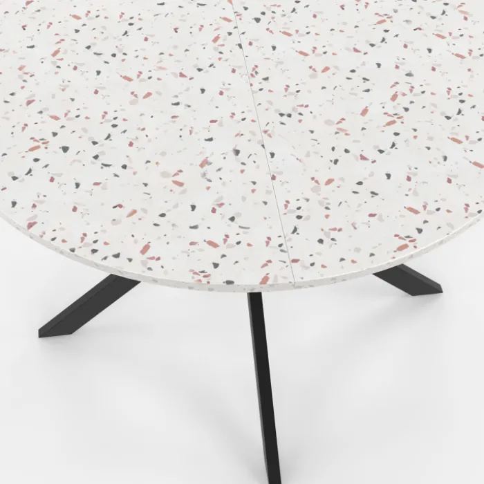 Table à manger ronde plateau effet terrazzo et noir 110 cm