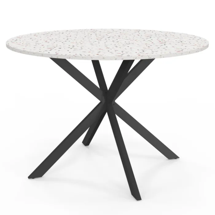 Table à manger ronde plateau effet terrazzo et noir 110 cm