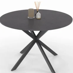 Table à manger ronde plateau effet béton 110 cm pied araignée gris anthracite 6 personnes