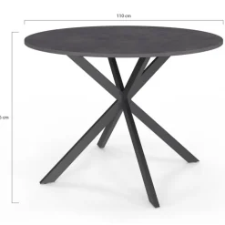 Table à manger ronde plateau effet béton 110 cm pied araignée gris anthracite 6 personnes