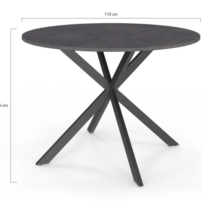 Table à manger ronde plateau effet béton 110 cm pied araignée gris anthracite 6 personnes