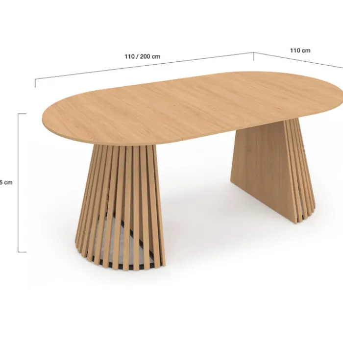 Table à manger ronde pour 10 personnes avec pied en bois en 110-200 cm