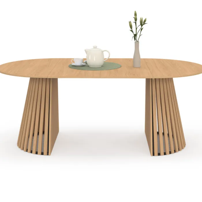 Table à manger ronde pour 10 personnes avec pied en bois en 110-200 cm