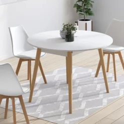 Table à manger ronde scandinave 110 cm blanc