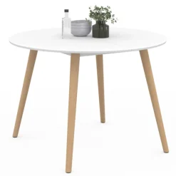 Table à manger ronde scandinave 110 cm blanc