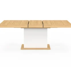 Table avec pied central bois et blanc extensible
