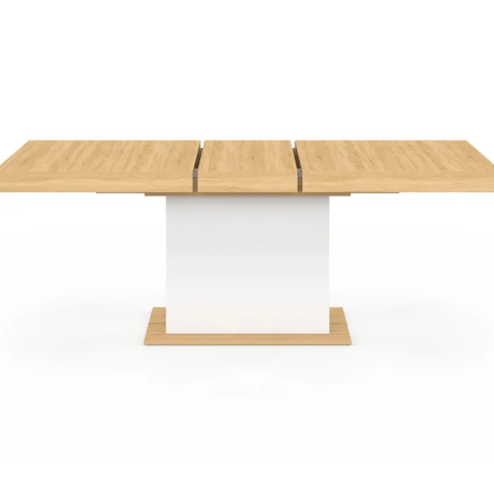 Table avec pied central bois et blanc extensible