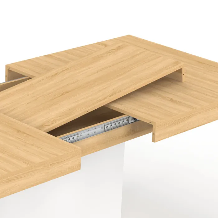 Table avec pied central bois et blanc extensible