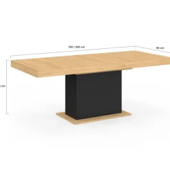 Table avec pied central bois et noir extensible