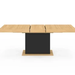 Table avec pied central bois et noir extensible