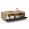 Table basse 110 cm avec porte façon hêtre et noir