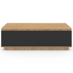 Table basse 110 cm avec porte façon hêtre et noir