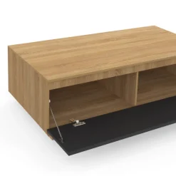 Table basse 110 cm avec porte façon hêtre et noir