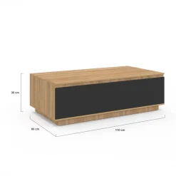 Table basse 110 cm avec porte façon hêtre et noir