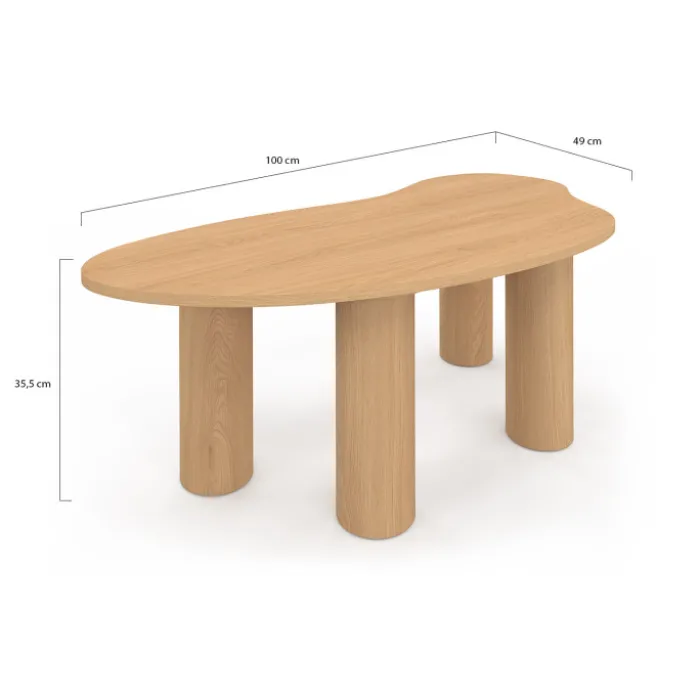 Table basse 100 cm bois effet hêtre style organic