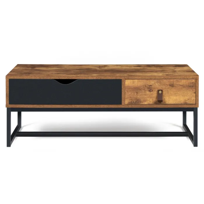 Table basse 2 tiroirs style industriel effet bois vieilli