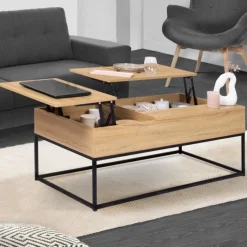 Table basse avec 2 plateaux relevables style industriel