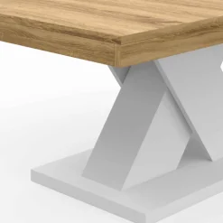 Table basse avec plateau bois et pied en X blanc