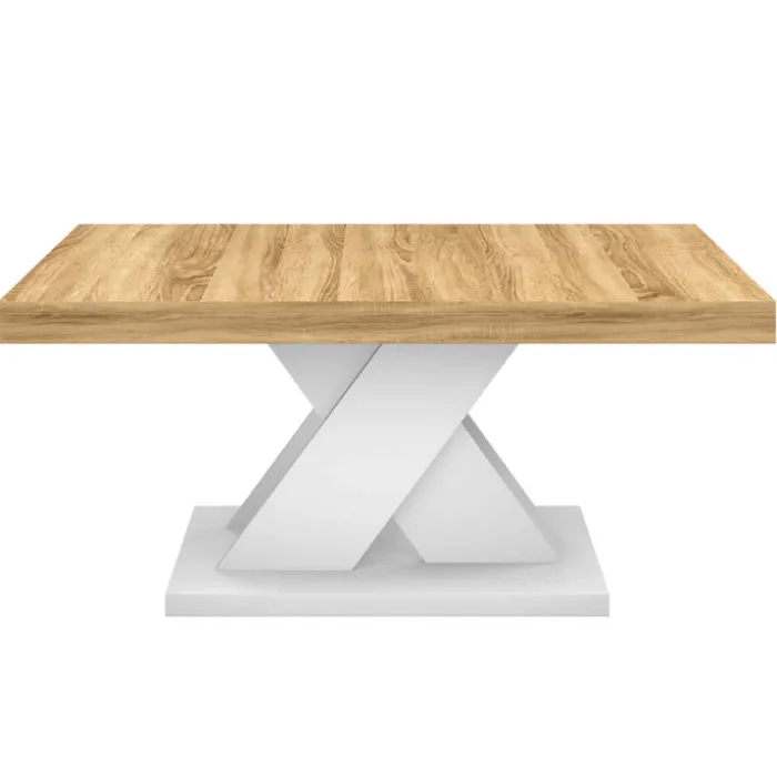 Table basse avec plateau bois et pied en X blanc