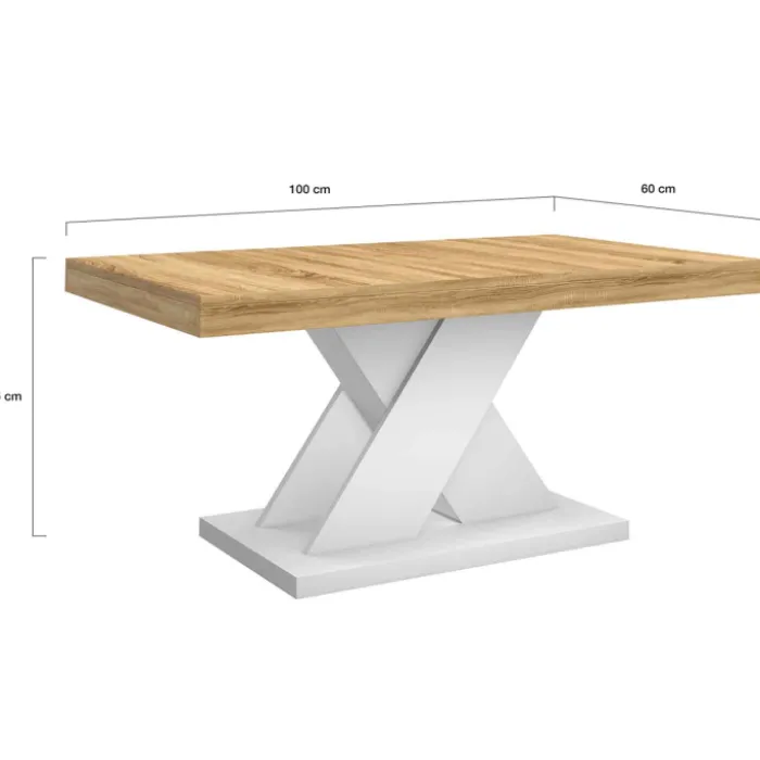 Table basse avec plateau bois et pied en X blanc