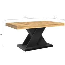 Table basse avec plateau bois et pied en X noir