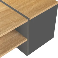 Table basse avec rangement bar 110 cm bois imitation hêtre et gris