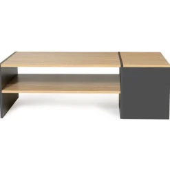 Table basse avec rangement bar 110 cm bois imitation hêtre et gris