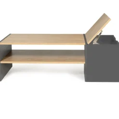 Table basse avec rangement bar 110 cm bois imitation hêtre et gris