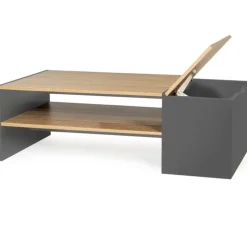 Table basse avec rangement bar 110 cm bois imitation hêtre et gris
