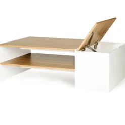 Table basse avec rangement bar 110 cm bois imitation hêtre et blanc