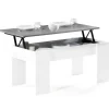 Table basse bois blanc plateau relevable effet béton