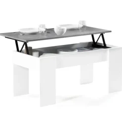Table basse bois blanc plateau relevable effet béton