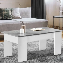 Table basse bois blanc plateau relevable effet béton