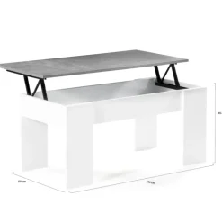 Table basse bois blanc plateau relevable effet béton